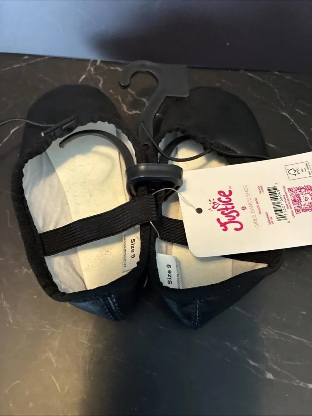 Justice Girls Black Dance Shoes Ballet Jazz Slip On Size 11 New